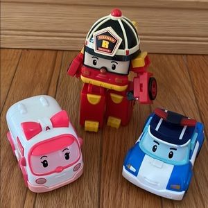 Robocar Poli transforming action figures, Poli, Roy, Amber